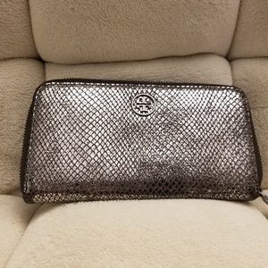 Tory Burch silver snakeskin leather wallet